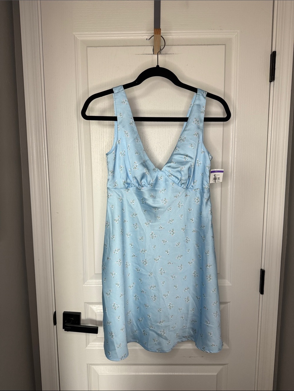 bp Pale Blue Mini Dress with White Floral Pattern